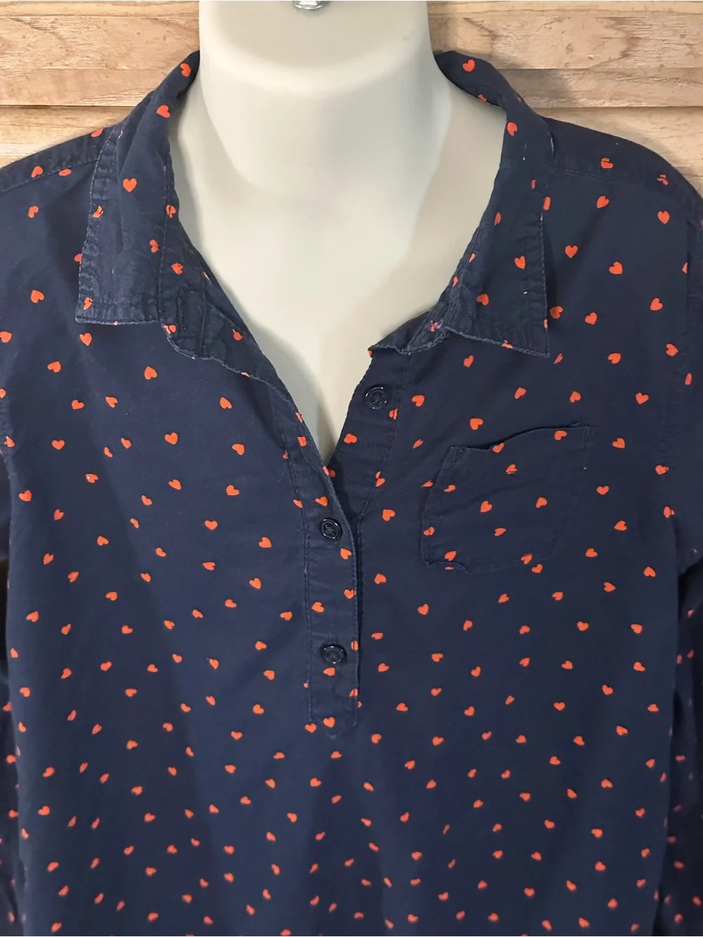 OshKosh B'gosh Navy Long Sleeve Top with Red Heart Print | Size 10 Y #Valentine